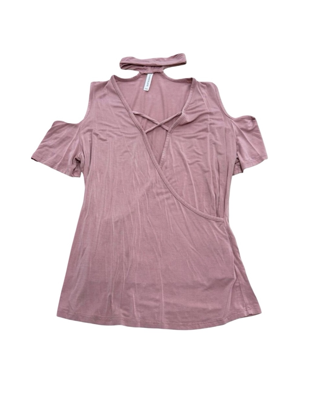 Women’s Chocolate Cold Shoulder Choker Top Peach Rayon Spandex